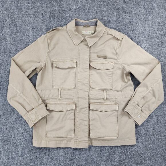 Vineyard Vines Jacket Womens XS Brown Khaki Utility Chore Casual Safari Pockets - Picture 1 of 16
